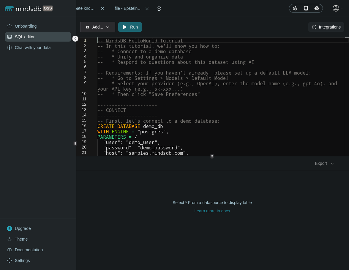 MindsDB SQL Editor